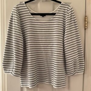Talbots White Striped Top cotton 20” chest 24” length 3/4 puff sleeve boxy thick